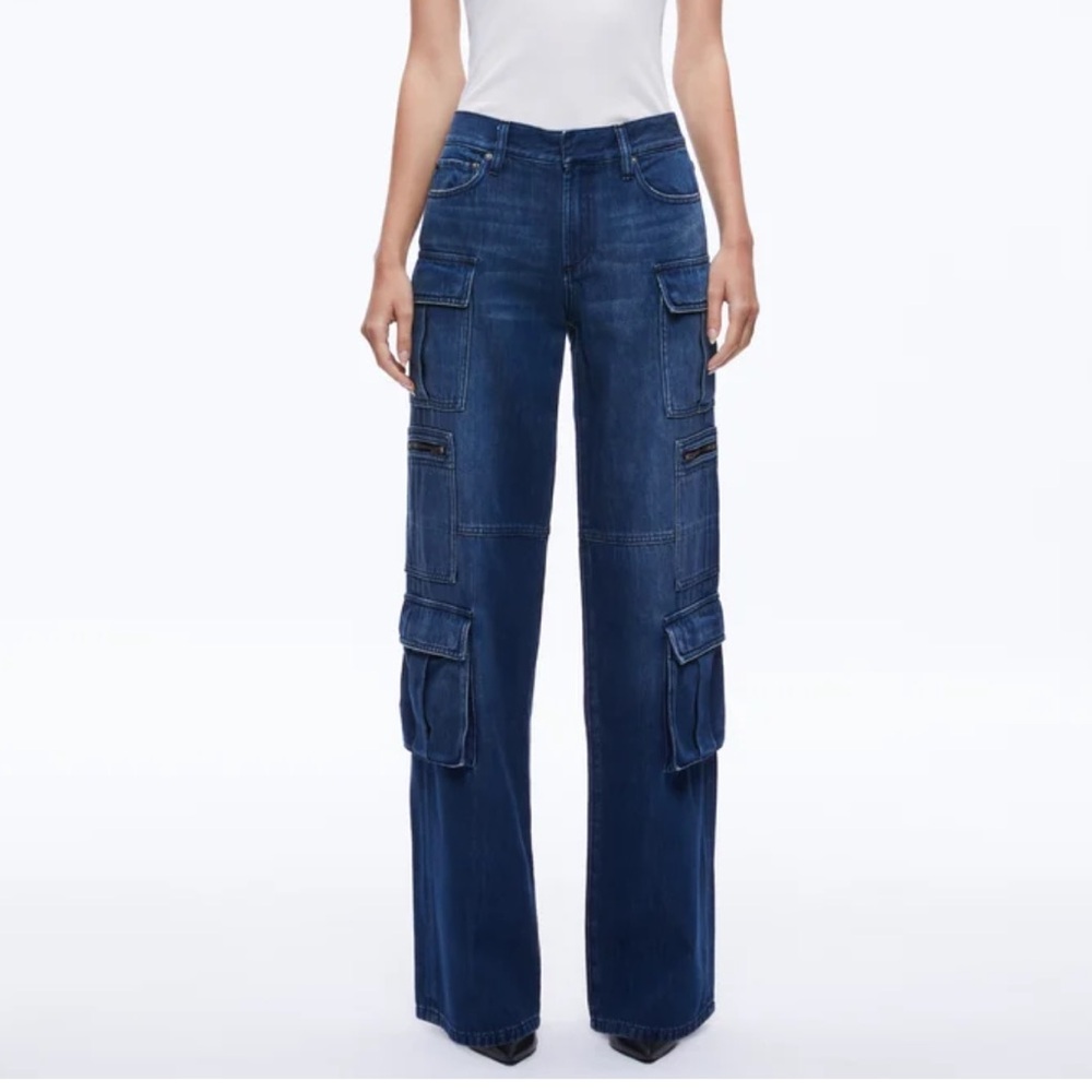 Alice + Olivia Dark Blue Wide-Leg Cargo Jeans